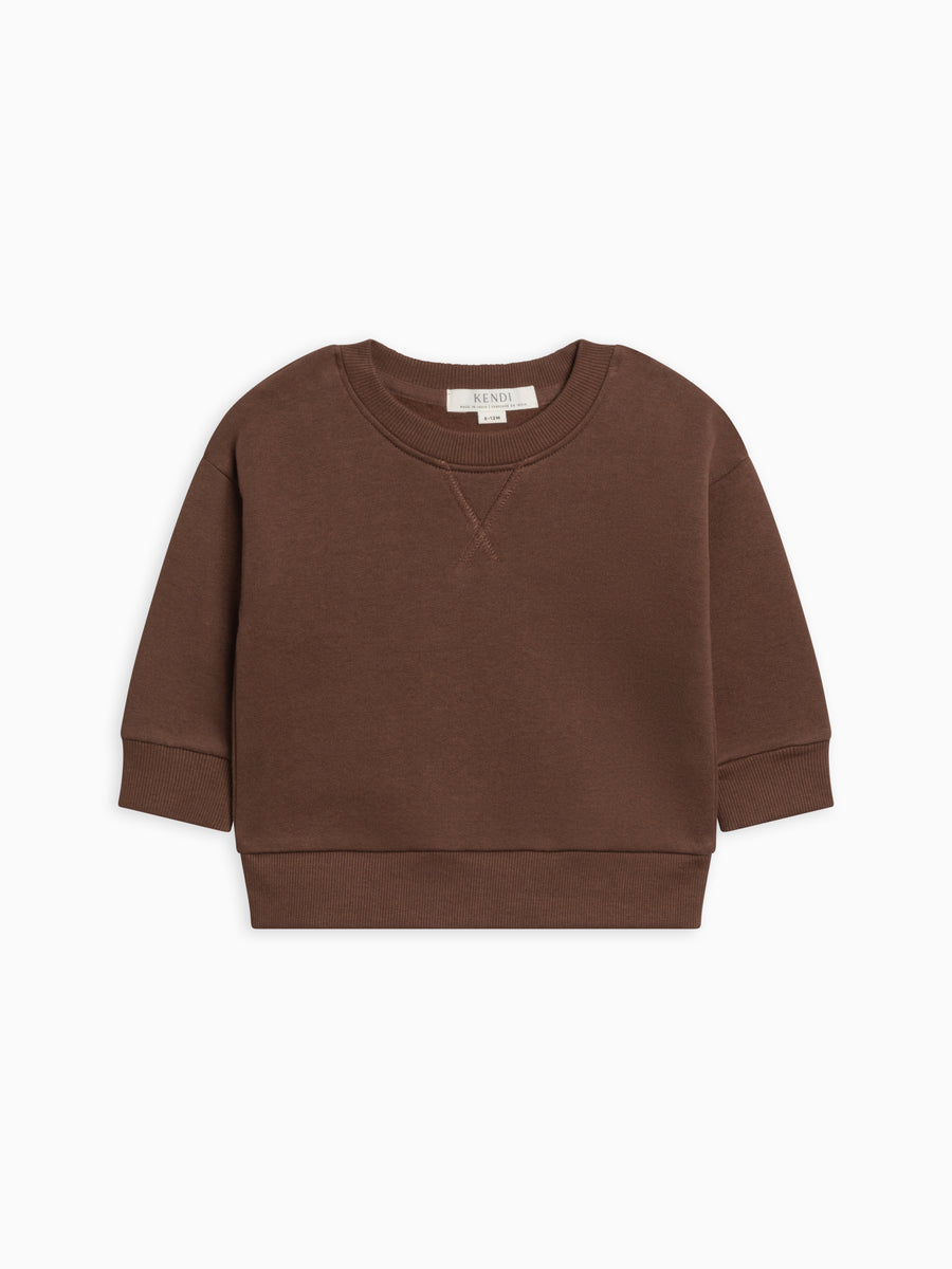 Georgie Fleece Relaxed Dropped Shoulder Pullover Sweatshirt Baby-Kids : Tops : Pullovers : Long Sleeves Kendi Organic Cotton Baby and Kids Fleece Long Sleeve Crew Sweatshirt