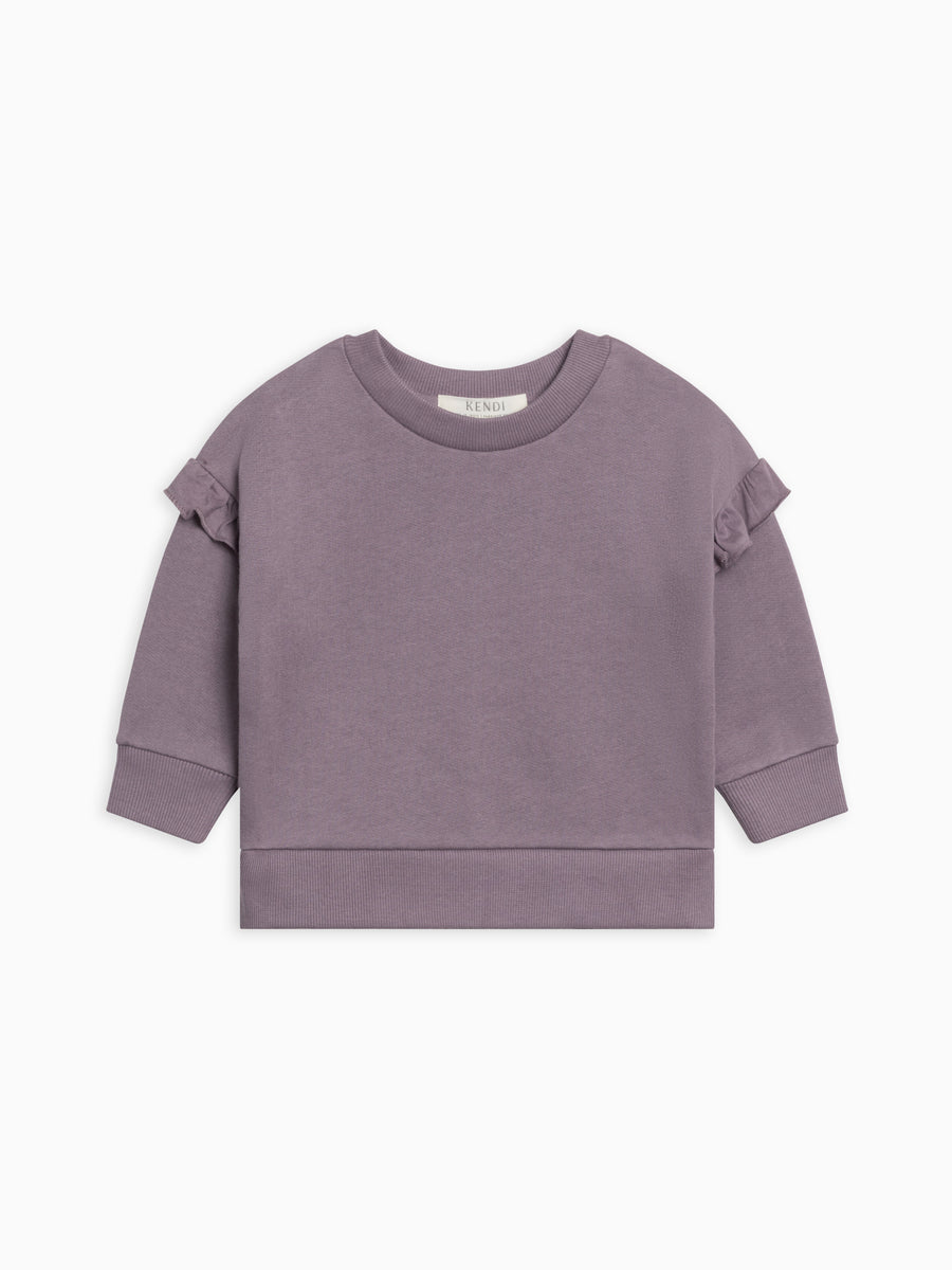 Abbey Fleece Ruffle Sleeve Pullover Sweatshirt Sale :Baby :Tops :Pullovers :Long Sleeves Kendi Organic Cotton Baby and Kids Abbey Fleece Ruffle Sleeve Pullover