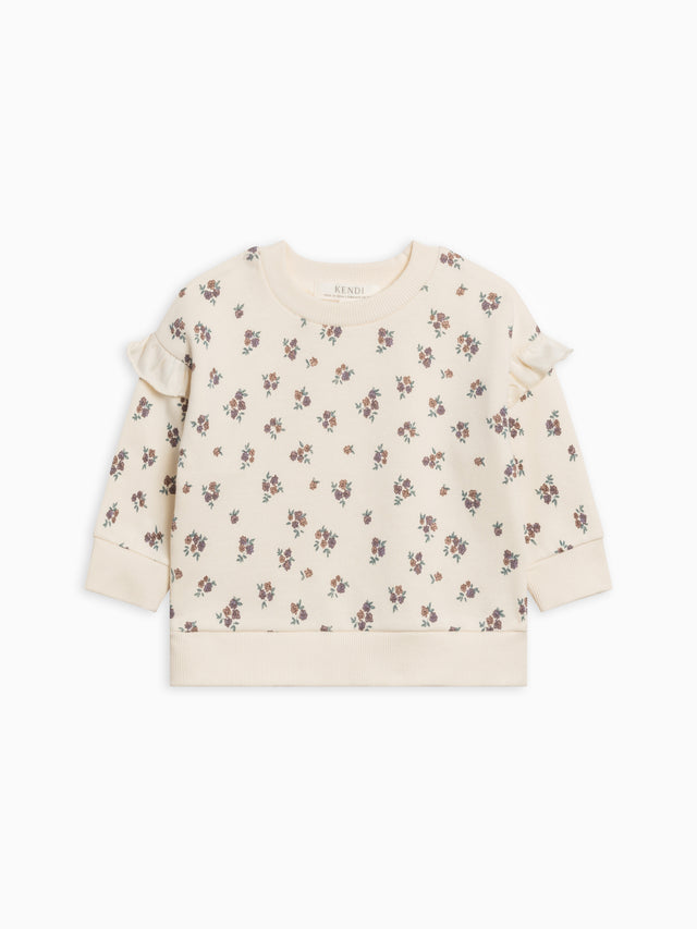 Abbey Fleece Ruffle Sleeve Pullover Sweatshirt Baby : Tops : Pullovers : Long Sleeves Kendi Organic Cotton Baby and Kids Abbey Fleece Ruffle Sleeve Pullover