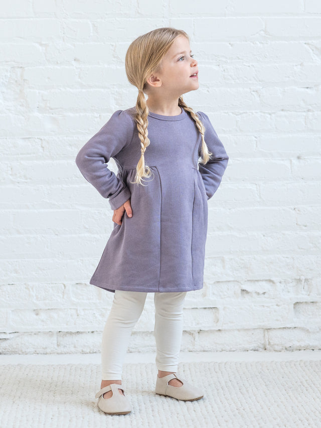 Fran Fleece Cuff Sleeve Dress Baby-Kids : Tops : Dresses : Long Sleeves Kendi Organic Cotton Baby and Kids Fran Fleece Cuff Sleeve Dress