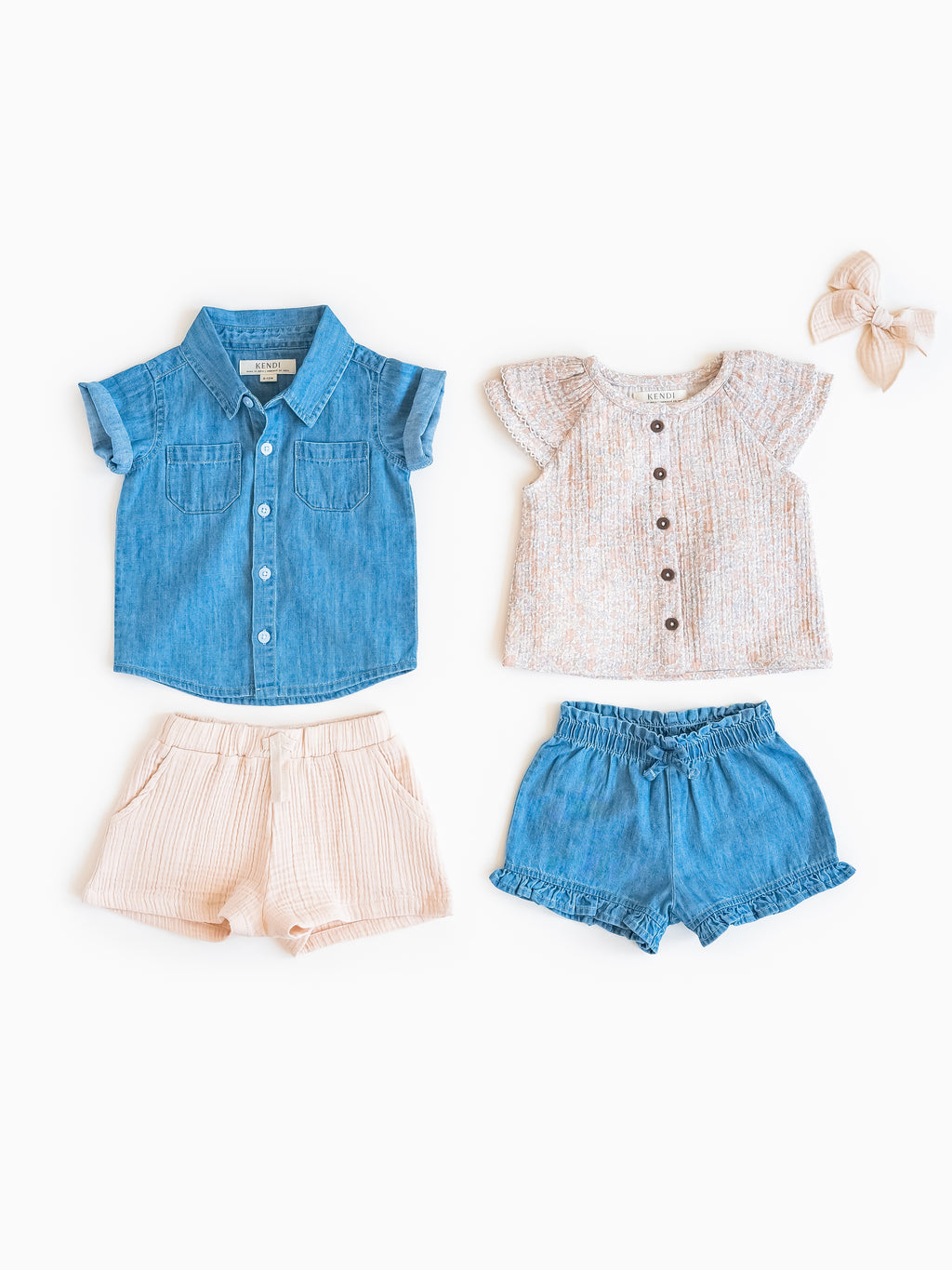 Callie Chambray Ruffle Waist Short Baby-Kids : Bottoms : Shorts KENDI by Colored Organics Baby Callie Chambray Ruffle Waist Short | Colored Organics®