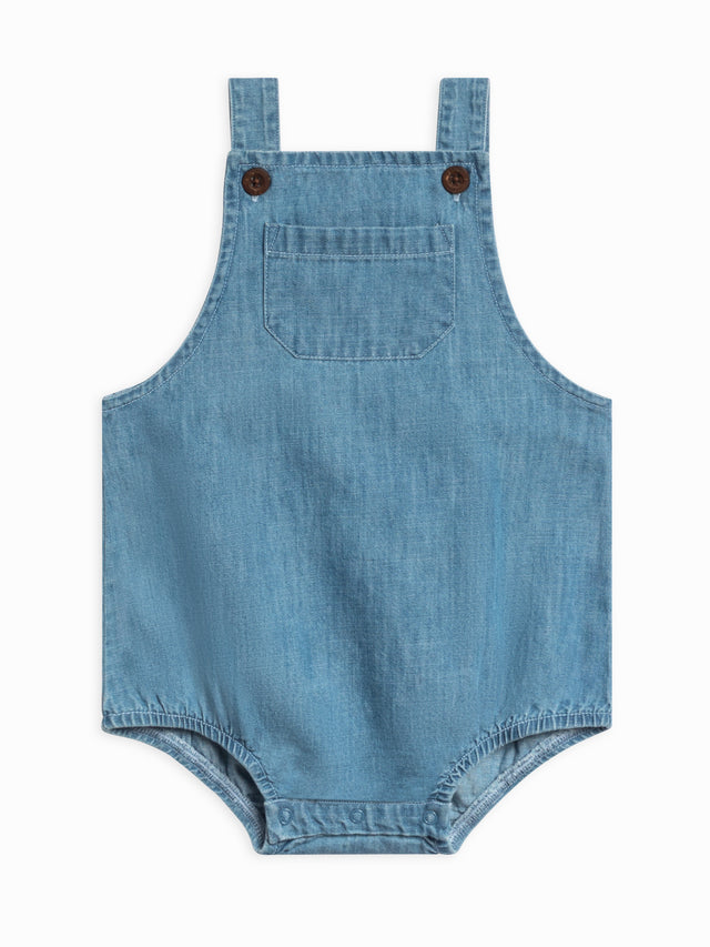 Noe Chambray Bubble Overall Baby :Bottoms :Overalls :Shorts Kendi Organic Cotton Baby Noe Chambray Bubble Overall