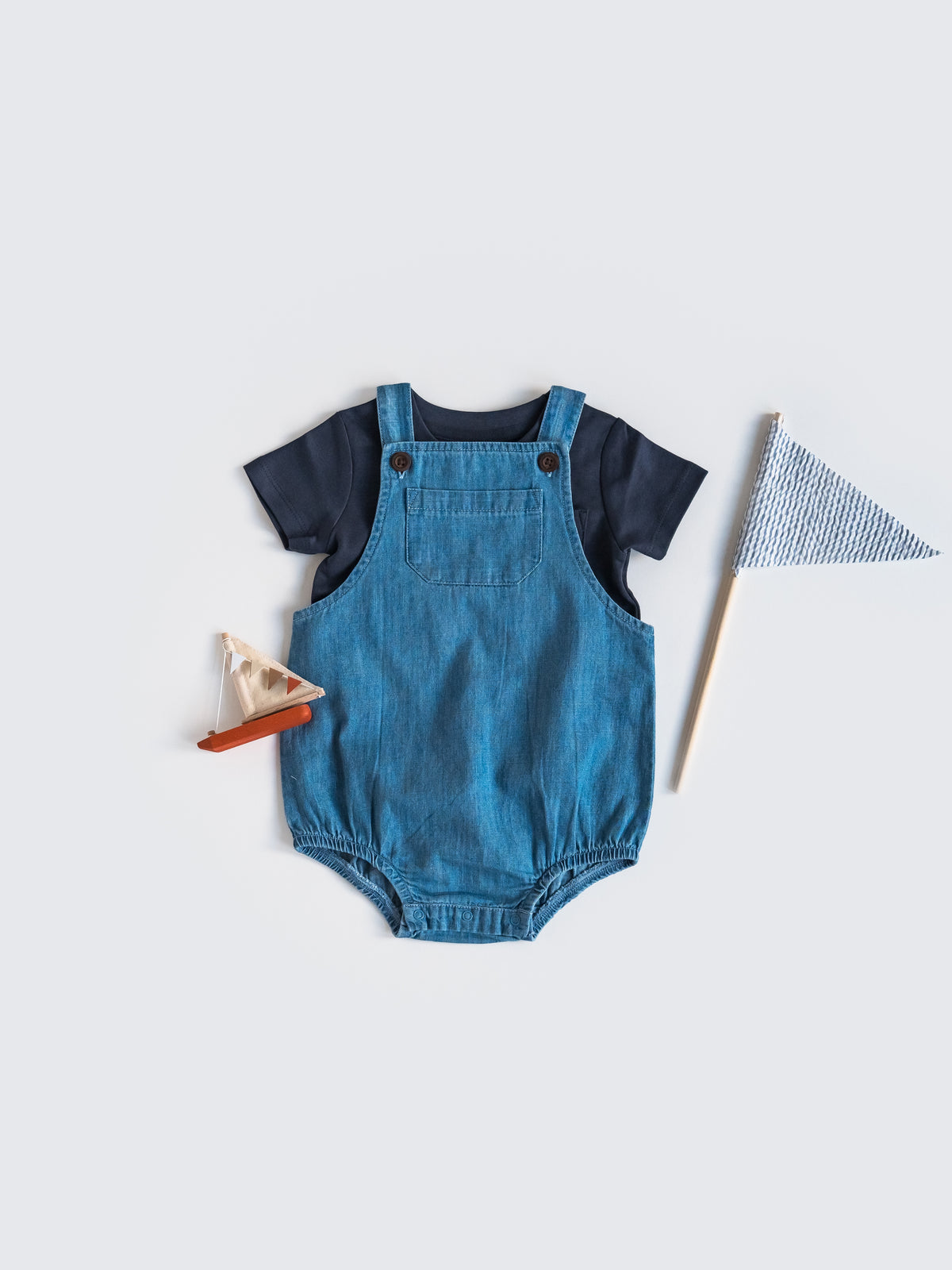 Noe Chambray Bubble Overall Baby : Bottoms : Overalls : Shorts KENDI by Colored Organics Noe Chambray Bubble Overall for Baby | Colored Organics®