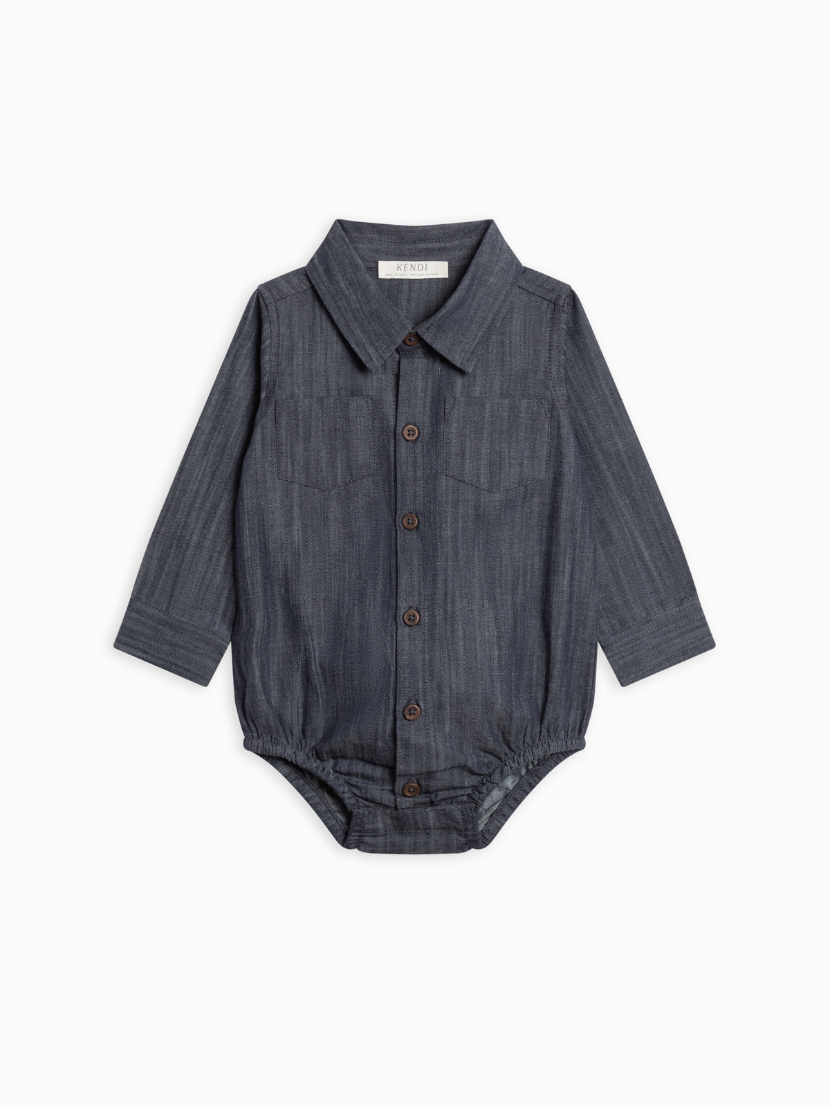 Flint Chambray Collared Bodysuit Sale : Baby : One Pieces : Bodysuits : Long Sleeves Kendi Organic Cotton Baby Flint Chambray | Colored Organics®