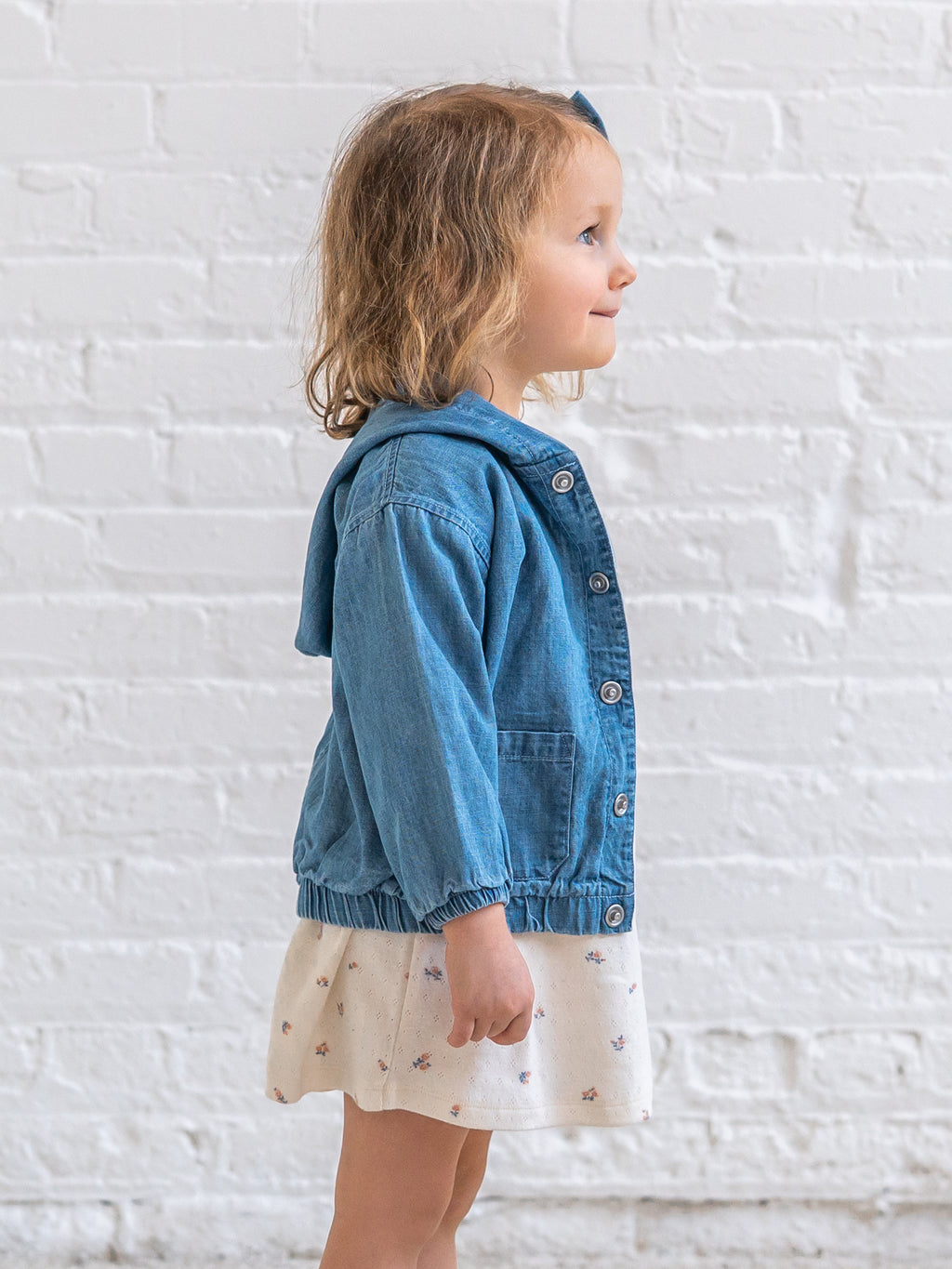 Jules Chambray Hooded Jacket Baby-Kids : Tops : Hoodies : Long Sleeves KENDI by Colored Organics Jules Chambray Hooded Jacket for Baby | Colored Organics®