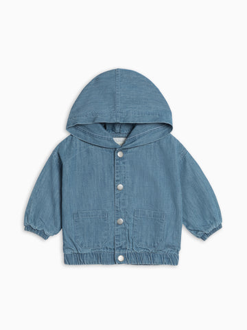 Jules Chambray Hooded Jacket Baby-Kids : Tops : Hoodies : Long Sleeves KENDI by Colored Organics Organic Cotton Baby and Kids Jules Chambray Hooded Jacket