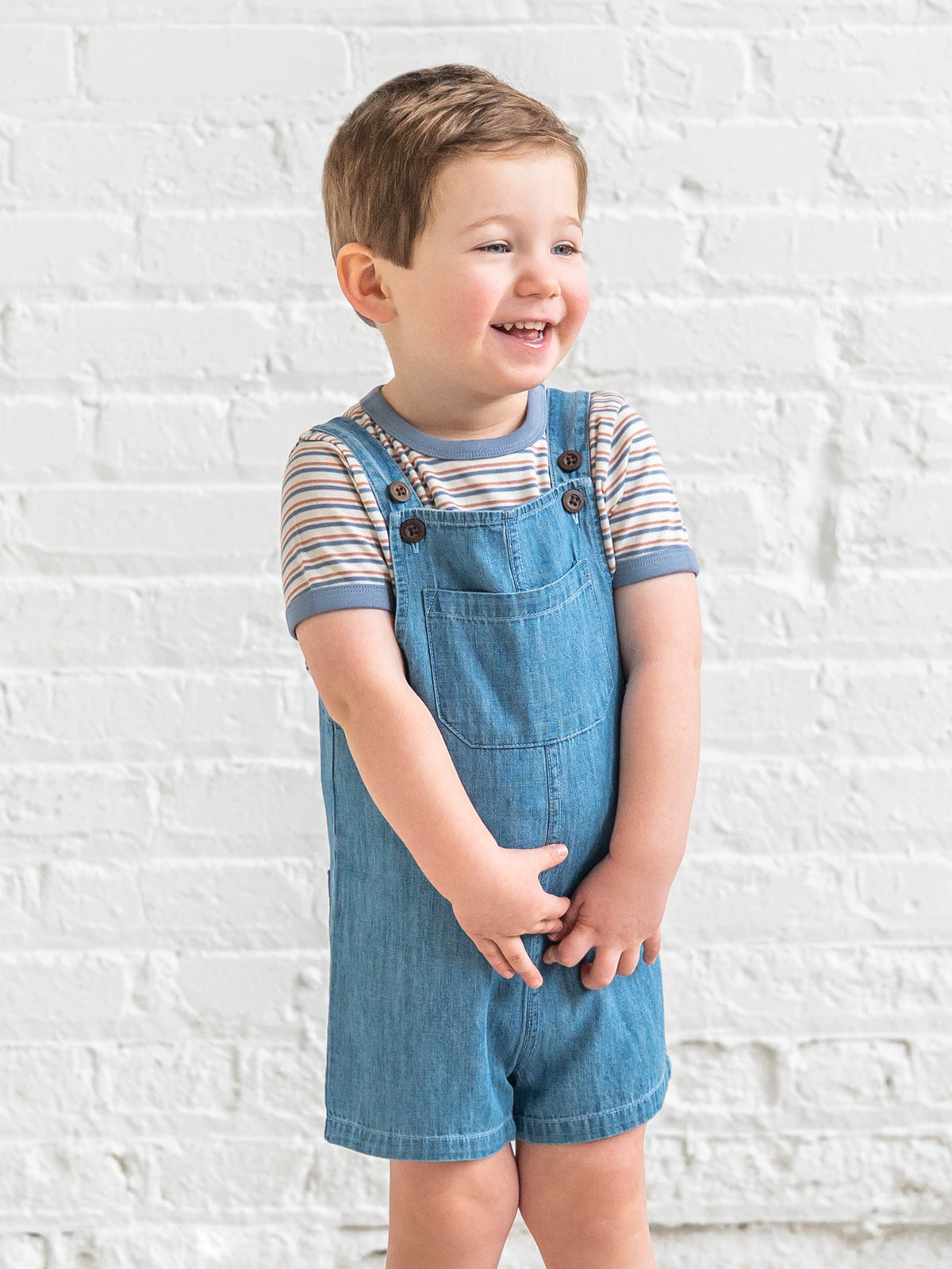 Zack Chambray Overall Short Kids : Bottoms : Overalls : Shorts KENDI by Colored Organics Zack Chambray Overall Short for Baby | Colored Organics®
