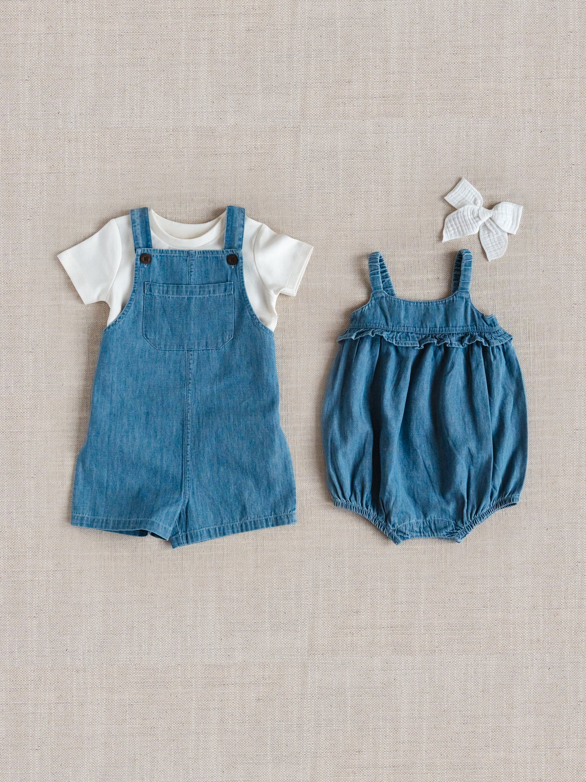 Zack Chambray Overall Short Kids : Bottoms : Overalls : Shorts KENDI by Colored Organics Zack Chambray Overall Short for Baby | Colored Organics®