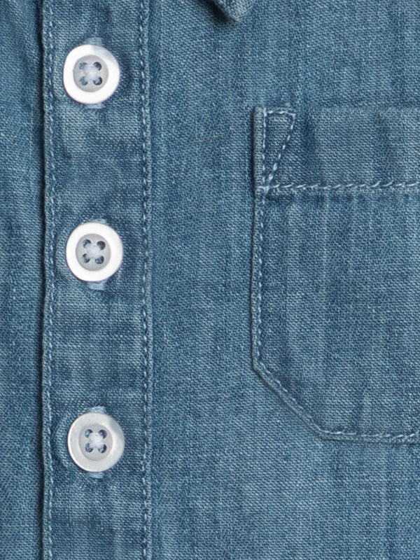 Ted Chambray Collared Romper Baby : One Pieces : Rompers : Short Sleeves Kendi Organic Cotton Baby Ted Chambray Collared Romper