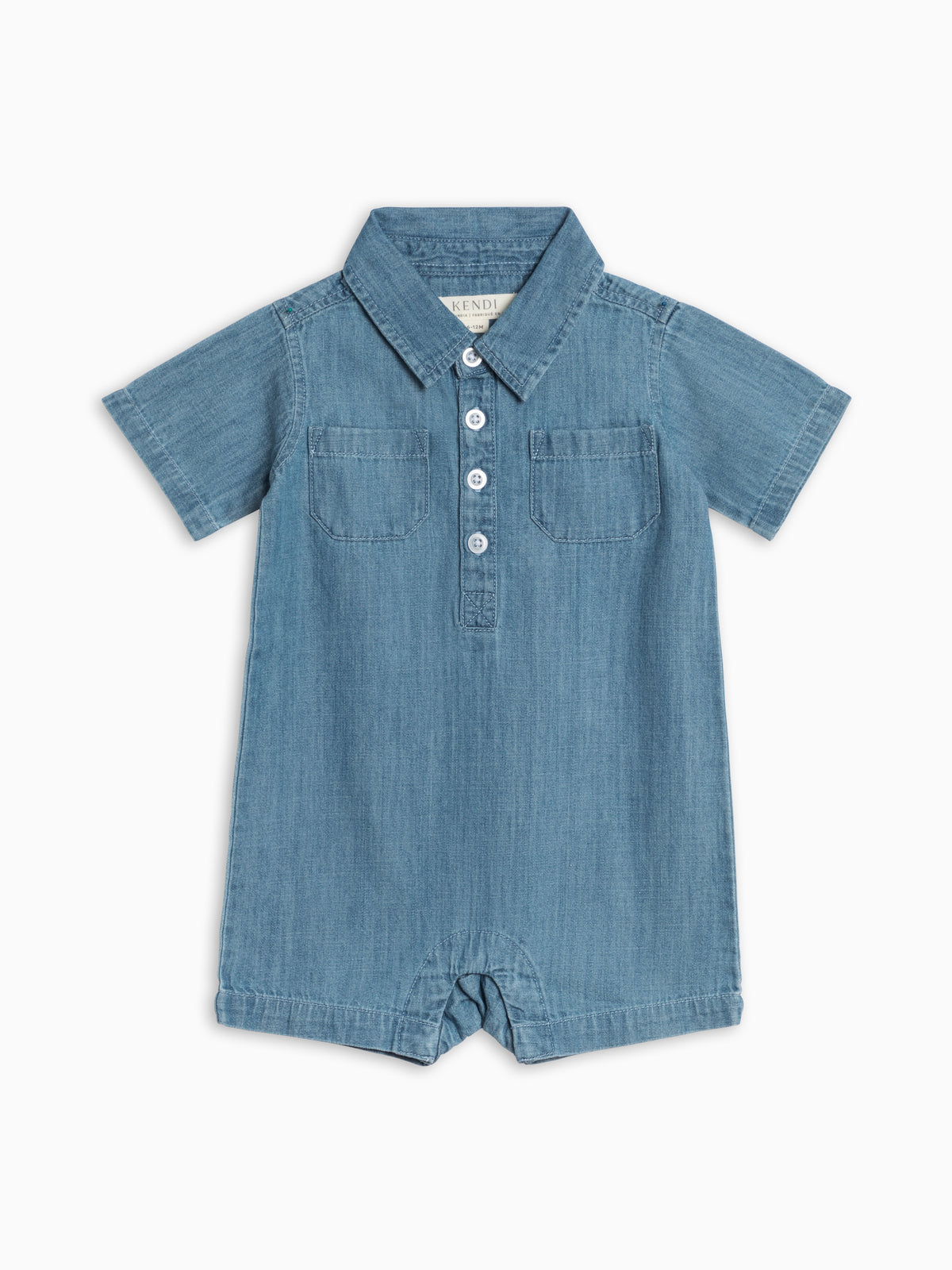 Ted Chambray Collared Romper Baby : One Pieces : Rompers : Short Sleeves KENDI by Colored Organics Ted Chambray Collared Romper for Baby | Colored Organics®