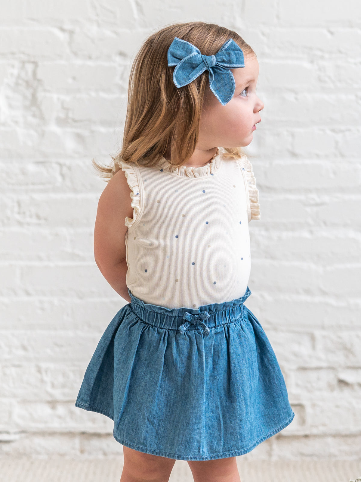 Iona Chambray Skirt Baby : Bottoms : Shorts KENDI by Colored Organics Iona Chambray Skirted Bloomer for Baby | Colored Organics®