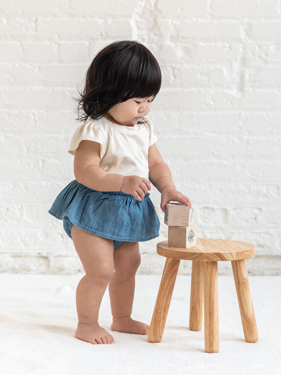 Iona Chambray Skirted Bloomer Baby : Bottoms : Shorts KENDI by Colored Organics Iona Chambray Skirted Bloomer for Baby | Colored Organics®