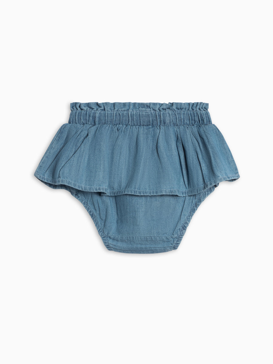 Iona Chambray Skirted Bloomer Baby : Bottoms : Shorts KENDI by Colored Organics Iona Chambray Skirted Bloomer for Baby | Colored Organics®