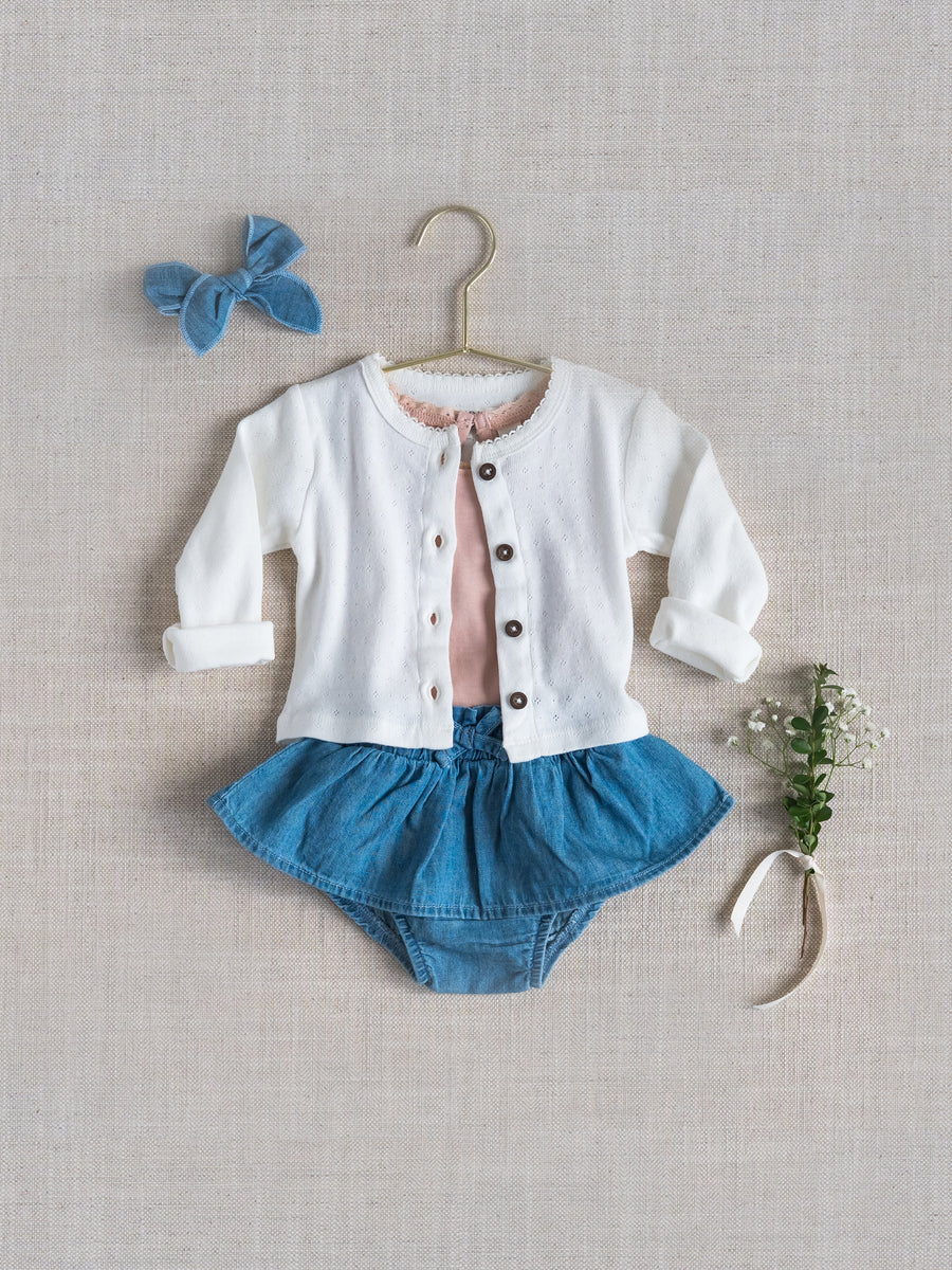 Iona Chambray Skirted Bloomer Baby : Bottoms : Shorts KENDI by Colored Organics Iona Chambray Skirted Bloomer for Baby | Colored Organics®