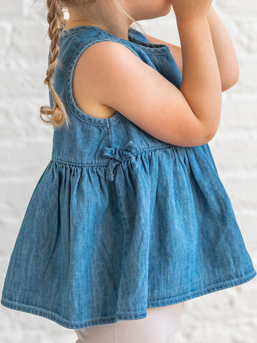 Lana Chambray Ruffle and Bow Tank