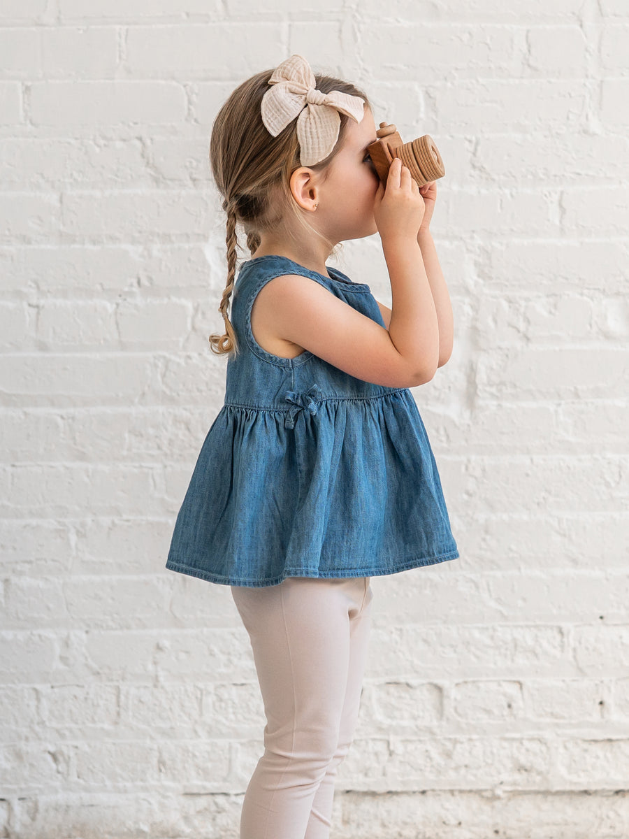Lana Chambray Ruffle and Bow Tank