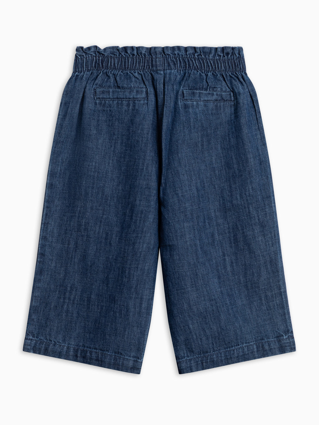 PRE ORDER Rumi Chambray Ruffle Waist Wide Leg Pant - AW26 Chambray Baby-Kids : Bottoms : Pants KENDI by Colored Organics Mari Ruffle Waist Pants for Baby + Kids | Colored Organics®