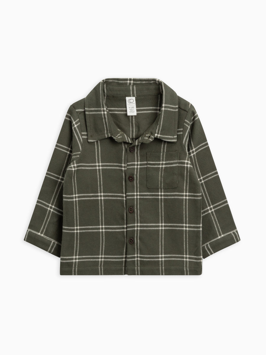 Logan Flannel Long Sleeve Collared Button Down Shirt Baby-Kids : Tops : Long Sleeves Colored Organics Organic Baby and Kids Logan Flannel Long Sleeve Collared Button Down Shirt