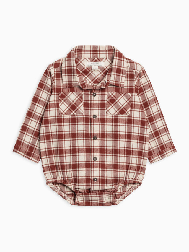 Carson Flannel Long Sleeve Collared Button Down Bodysuit Sale :Baby :One Pieces :Bodysuits :Long Sleeves Kendi Organic Cotton Baby Carson Flannel Long Sleeve Collared Button Down Bodysuit