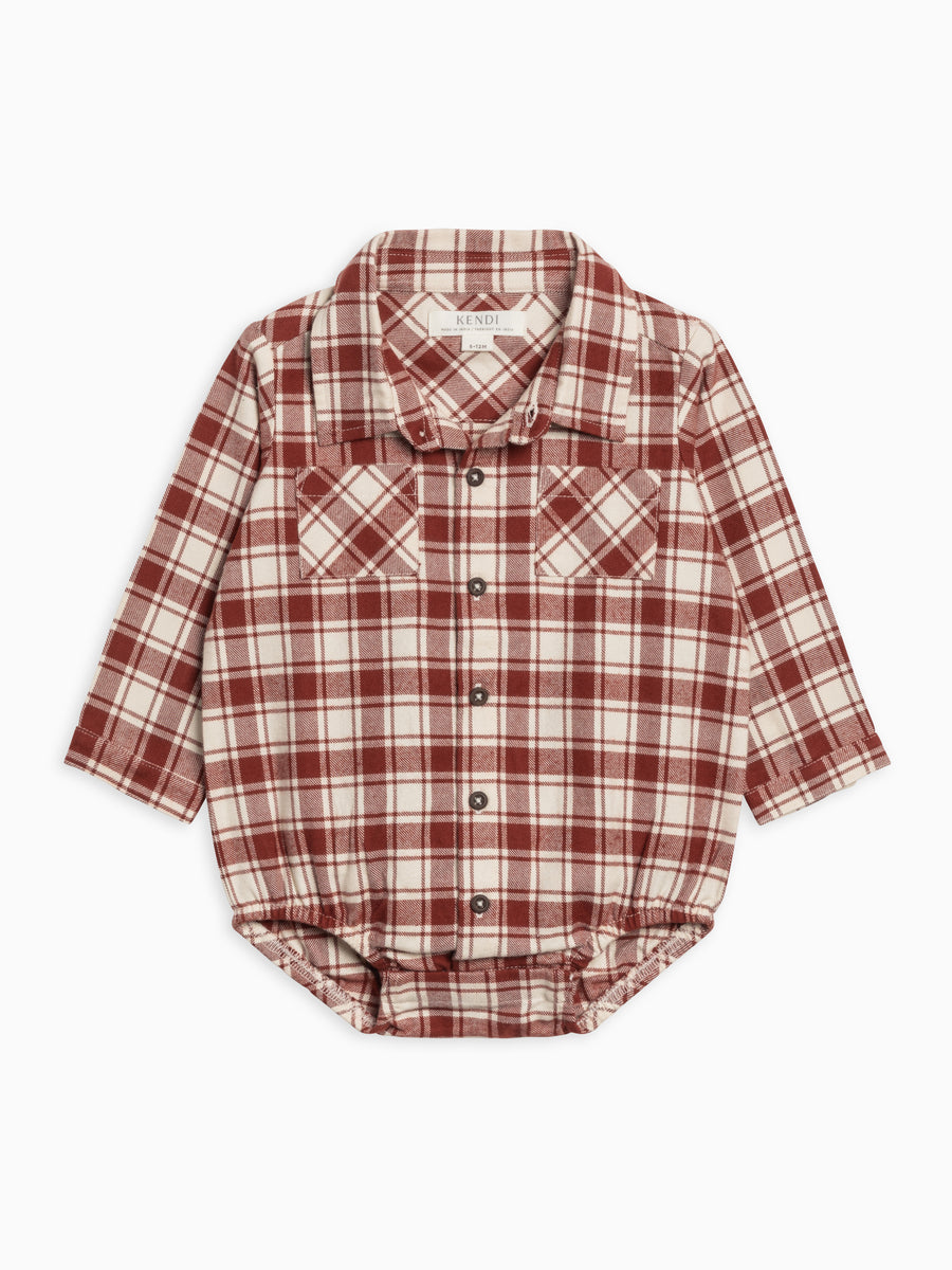 Carson Flannel Long Sleeve Collared Button Down Bodysuit Sale :Baby :One Pieces :Bodysuits :Long Sleeves Kendi Organic Cotton Baby Carson Flannel Long Sleeve Collared Button Down Bodysuit
