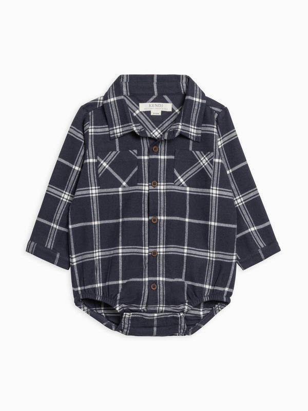Carson Flannel Long Sleeve Collared Button Down Bodysuit Sale : Baby : One Pieces : Bodysuits : Long Sleeves Kendi Organic Cotton Baby Carson Flannel Long Sleeve Collared Button Down Bodysuit