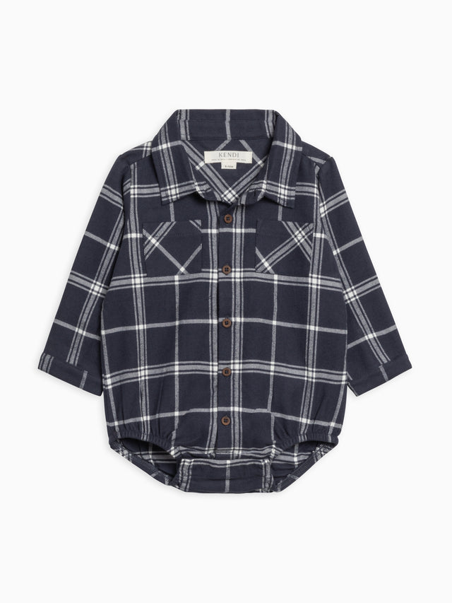 Carson Flannel Long Sleeve Collared Button Down Bodysuit Sale : Baby : One Pieces : Bodysuits : Long Sleeves Kendi Organic Cotton Baby Carson Flannel Long Sleeve Collared Button Down Bodysuit