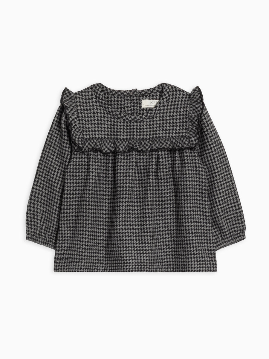 Sally Flannel Ruffle Neckline Top Baby-Kids : Tops : Shirts : Long Sleeves Kendi Organic Cotton Baby and Kids Sally Flannel Ruffle Neckline Top