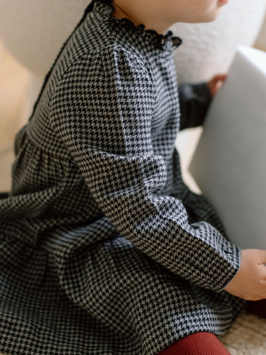 Neela Flannel Ruffle Neckline Long Sleeve Dress Baby-Kids : Dresses : Long Sleeves Kendi Organic Cotton Baby and Kids Neela Flannel Ruffle Neckline Long Sleeve Dress