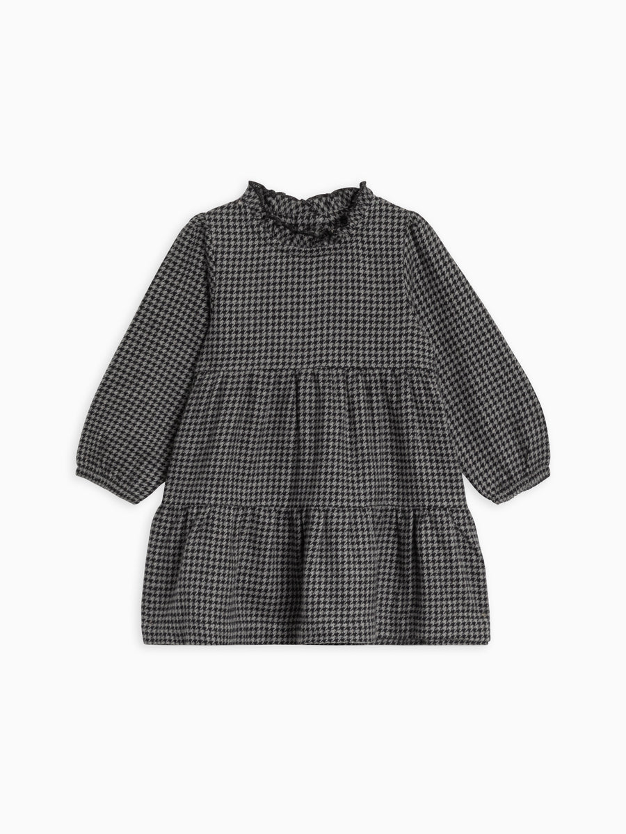 Neela Flannel Ruffle Neckline Long Sleeve Dress