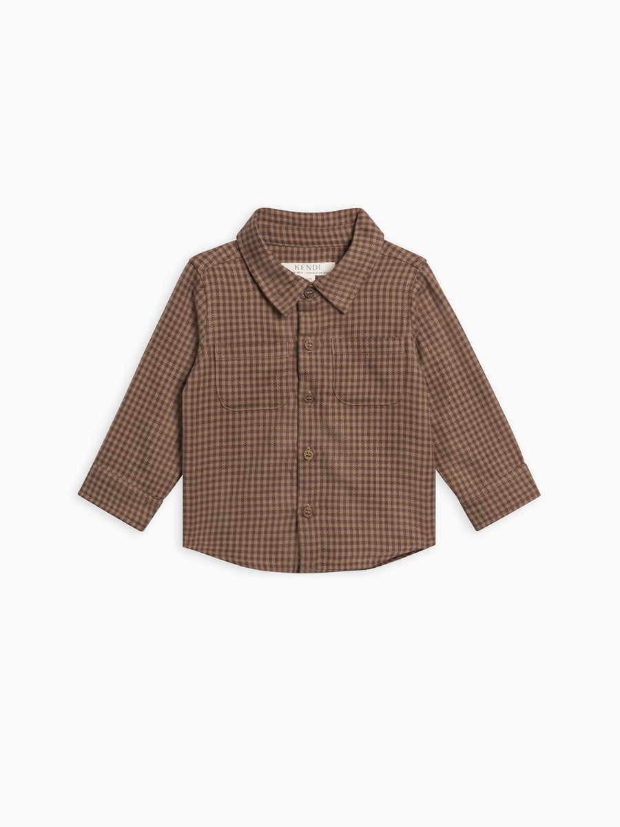 Berg Flannel Long Sleeve Collared Button Down Shirt Baby-Kids : Tops : Shirts : Long Sleeves Kendi Organic Cotton Baby and Kids Berg Flannel Long Sleeve Collared Button Down Shirt