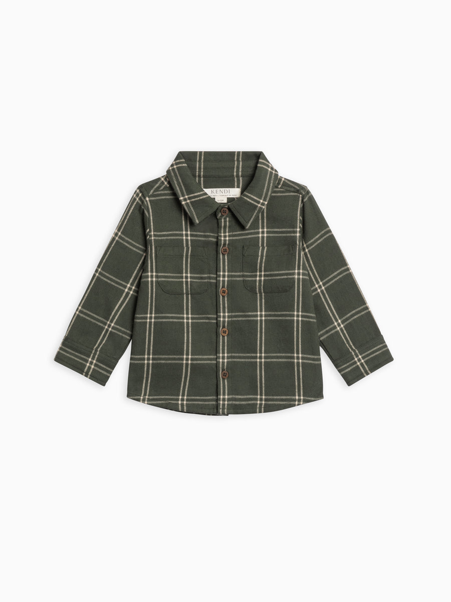 Berg Flannel Long Sleeve Collared Button Down Shirt Baby-Kids : Tops : Shirts : Long Sleeves Kendi Organic Cotton Baby and Kids Berg Flannel Long Sleeve Collared Button Down Shirt