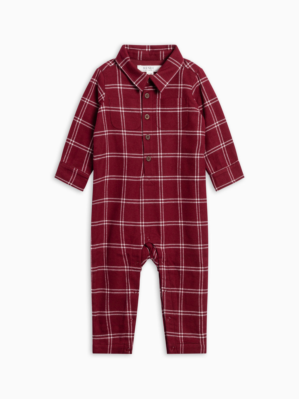 PRE ORDER Mishka Flannel Lined Collar Romper - Pomegranate Plaid Baby : One Pieces : Rompers : Long Sleeves KENDI by Colored Organics Organic Cotton Baby Mishka Flannel | Colored Organics®