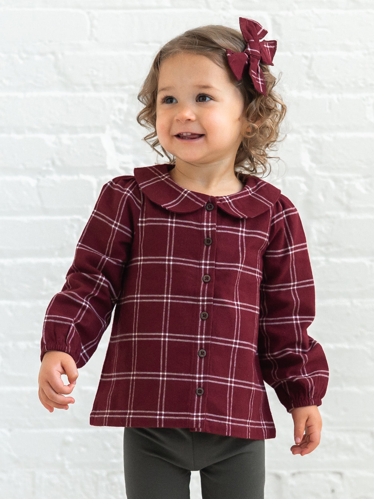 Olwen Flannel Peter Pan Collar Top - Pomegranate Plaid
