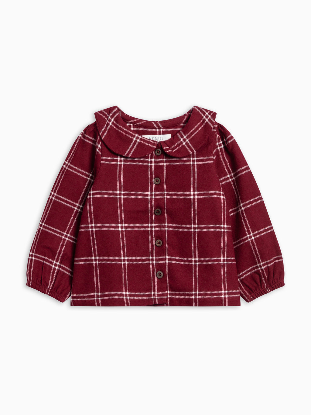 PRE ORDER Olwen Flannel Peter Pan Collar Top - Pomegranate Plaid Baby-Kids : Tops : Shirts : Long Sleeves KENDI by Colored Organics Organic Cotton Baby and Kids Olwen | Colored Organics®