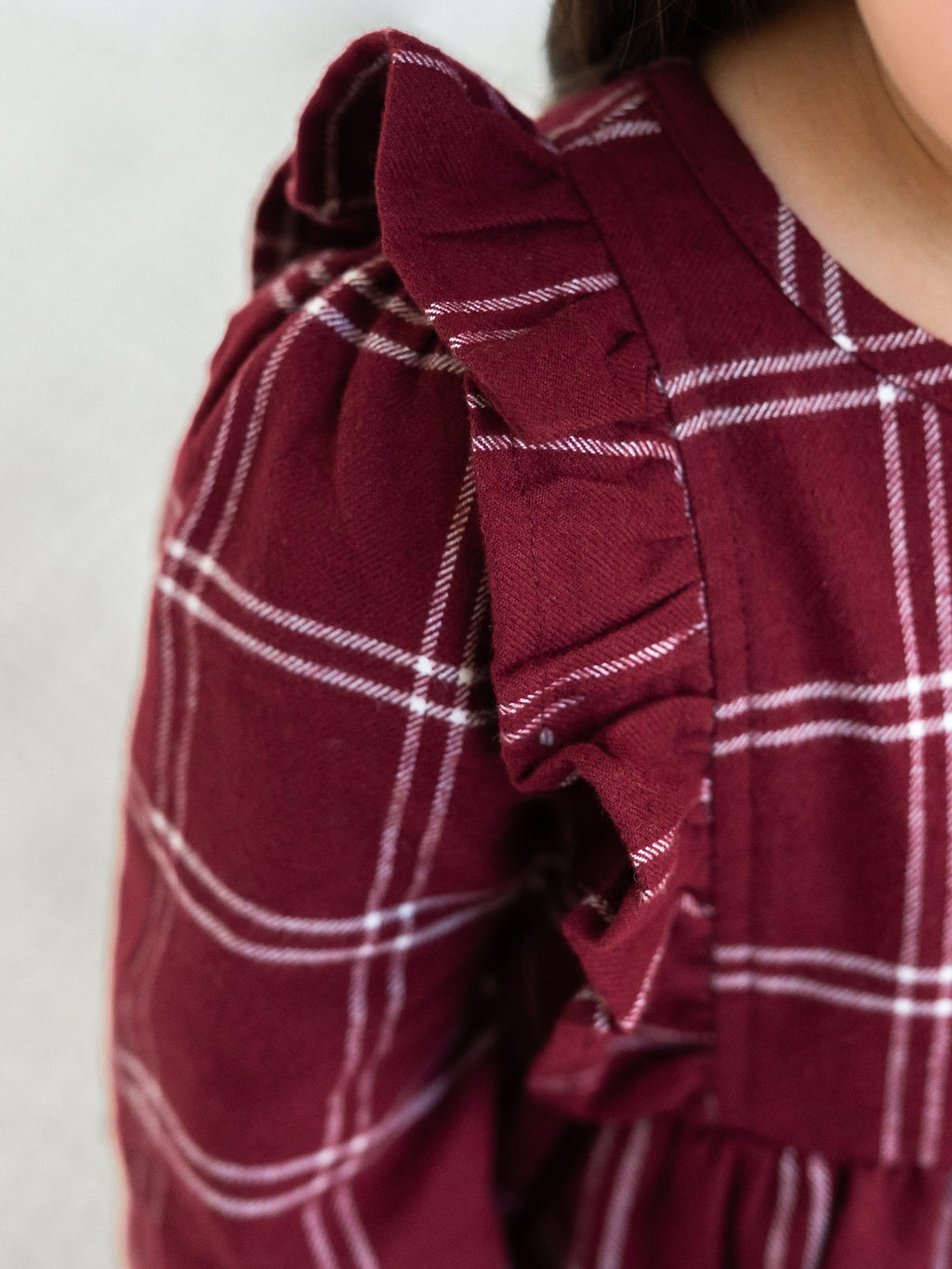 Celyn Flannel Ruffle Long Sleeve Dress - Pomegranate Plaid Baby-Kids : Dresses : Long Sleeves KENDI by Colored Organics Organic Cotton Baby and Kids Celyn | Colored Organics®