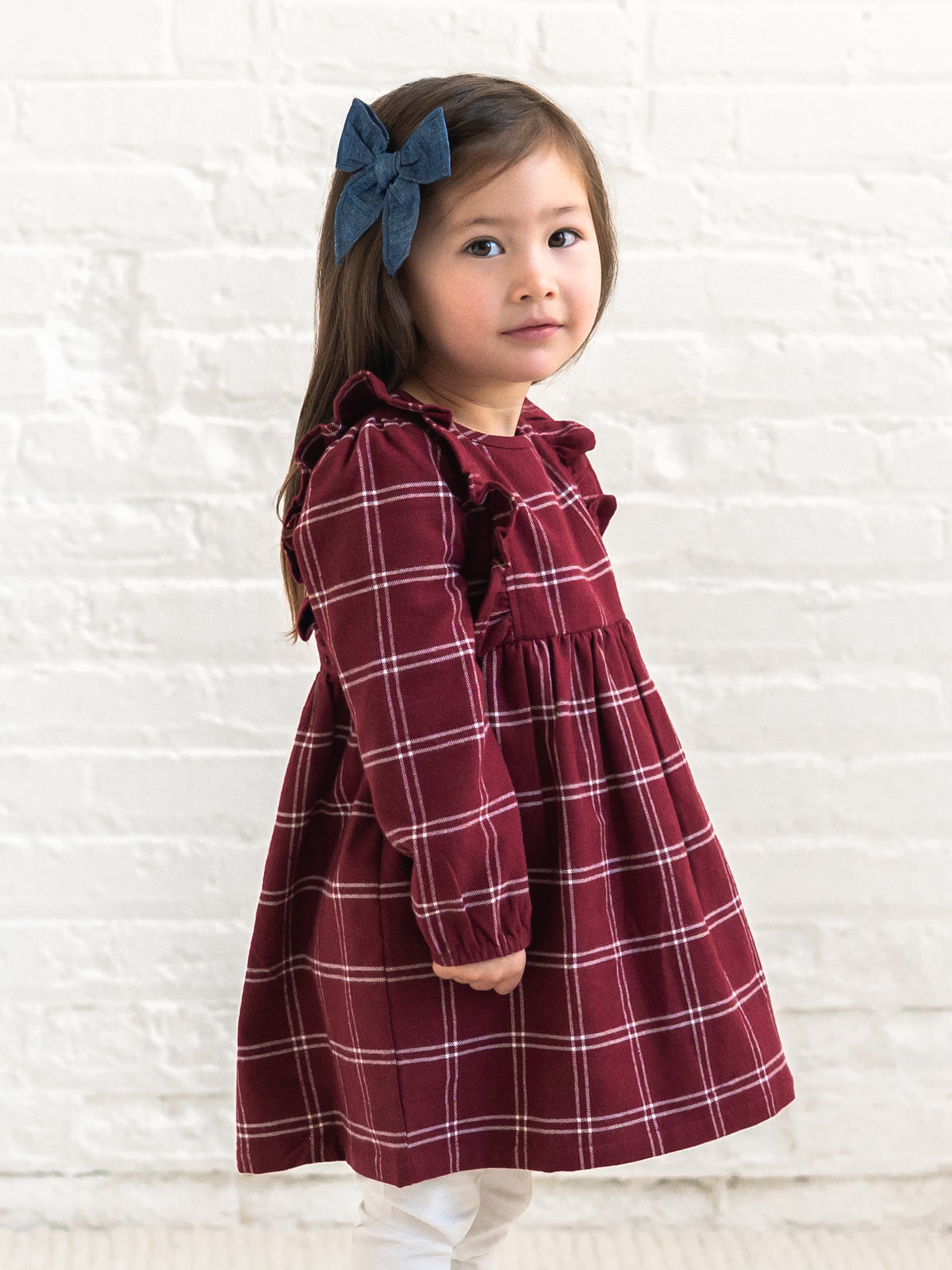 Celyn Flannel Ruffle Long Sleeve Dress - Pomegranate Plaid