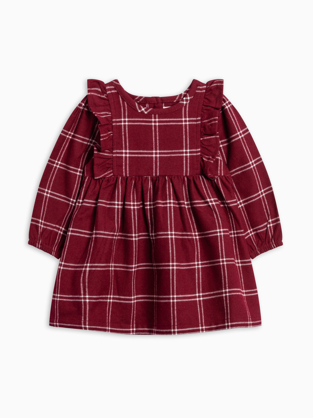 PRE ORDER Celyn Flannel Ruffle Long Sleeve Dress - Pomegranate Plaid Baby-Kids : Dresses : Long Sleeves KENDI by Colored Organics Organic Cotton Baby and Kids Celyn | Colored Organics®