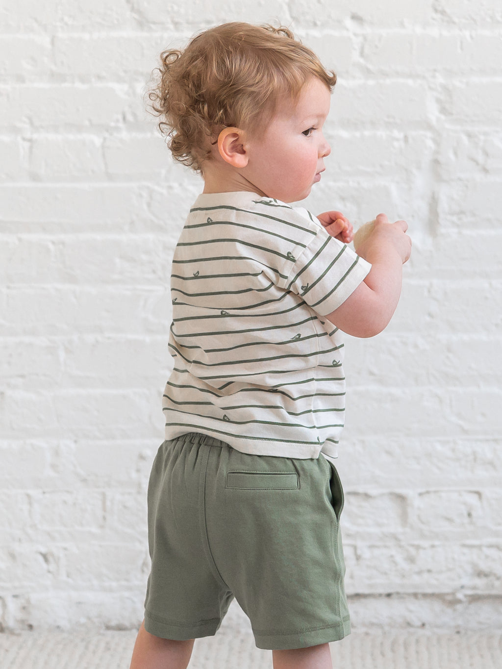 Hollis Drop Shoulder Tee - Bird Stripe / Fern Baby-Kids : Tops : Tees : Short Sleeves Kendi Hollis Drop Shoulder Tee - Bird Stripe | Colored Organics®