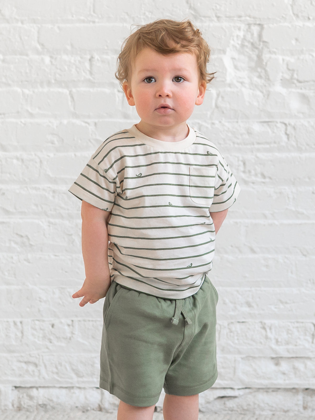 Hollis Drop Shoulder Tee - Bird Stripe / Fern Baby-Kids : Tops : Tees : Short Sleeves Kendi Hollis Drop Shoulder Tee - Bird Stripe | Colored Organics®