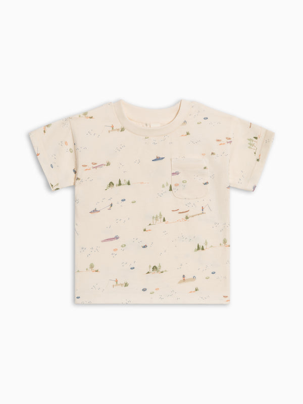 Hollis Drop Shoulder Tee - Lake / Barn + Mint