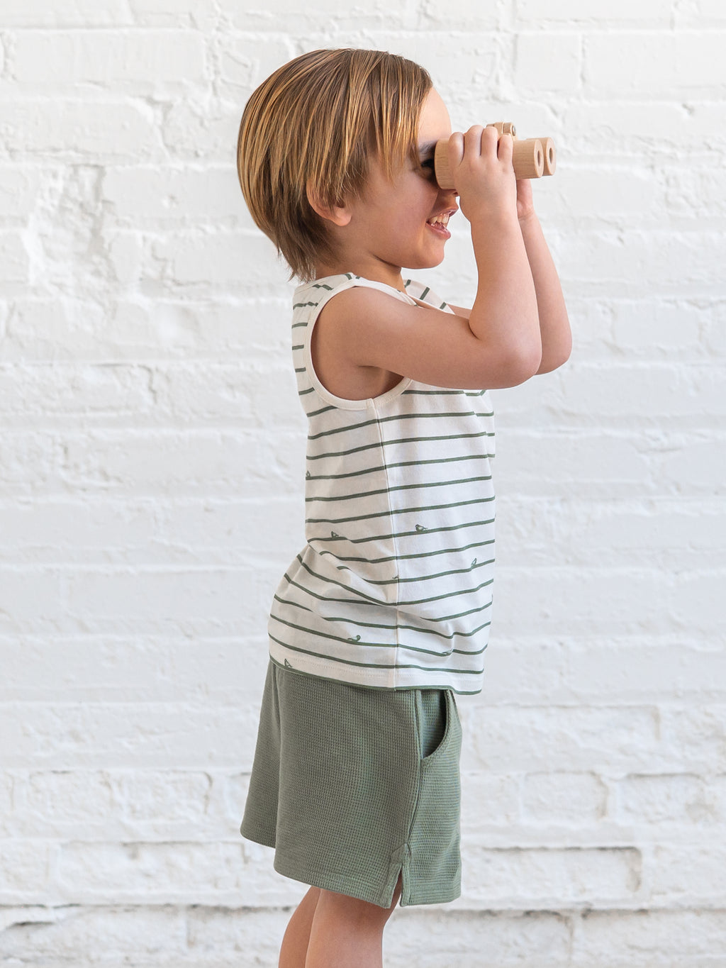 Niko Henley Tank Top - Bird Stripe / Fern Baby-Kids : Tops : Tanks Kendi Niko Henley Tank Top - Bird Stripe / | Colored Organics®