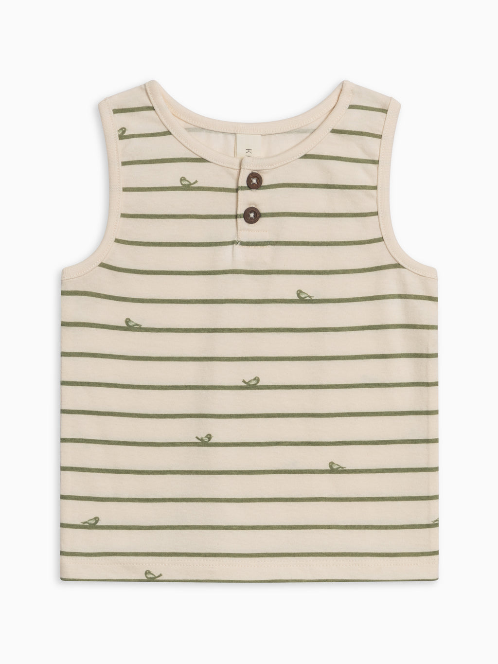 Niko Henley Tank Top - Bird Stripe / Fern Baby-Kids : Tops : Tanks Kendi Niko Henley Tank Top - Bird Stripe / | Colored Organics®