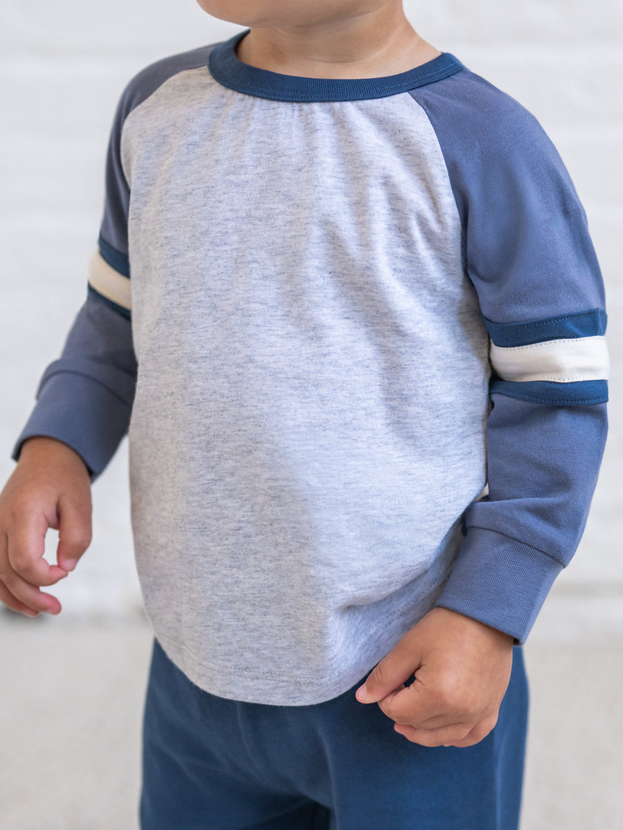 PRE ORDER Miles Long Sleeve Raglan Ringer Tee - Heather Grey Combo Baby-Kids : Tops : Tees : Long Sleeves KENDI by Colored Organics Miles Long Sleeve Raglan Ringer Tee | Colored Organics®