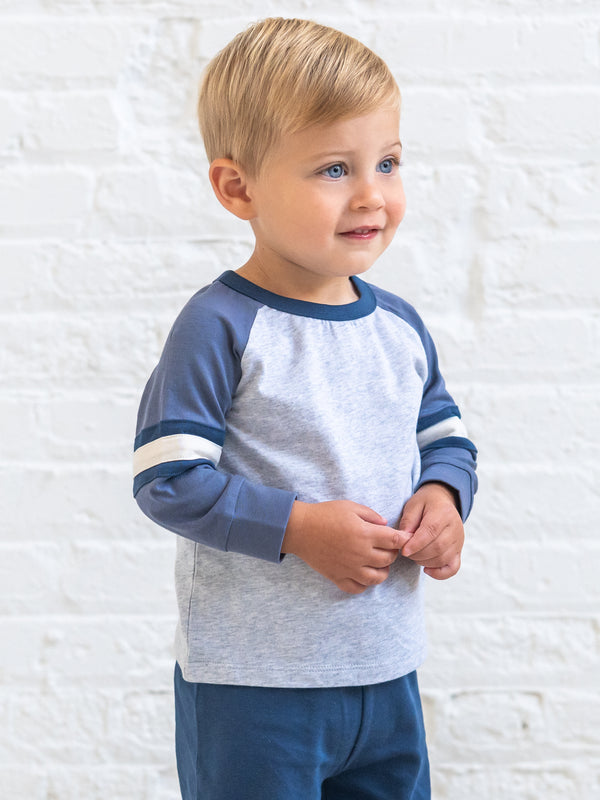 PRE ORDER Miles Long Sleeve Raglan Ringer Tee - Heather Grey Combo Baby-Kids : Tops : Tees : Long Sleeves KENDI by Colored Organics Miles Long Sleeve Raglan Ringer Tee | Colored Organics®