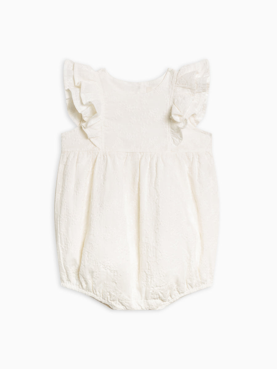 Elowyn Eyelet Bubble Romper Baby : Romper : Short Sleeve Kendi Organic Cotton Baby Elowyn Eyelet Bubble Romper