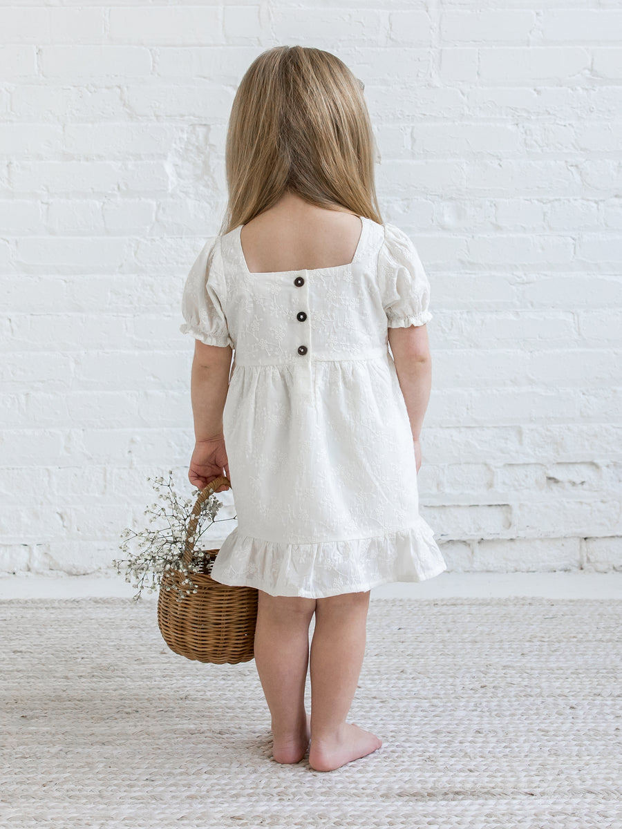 Briar Eyelet Puff Sleeve Dress Baby-Kids : Tops : Dresses Kendi Organic Cotton Baby and Kids Briar Eyelet Puff Sleeve Dress