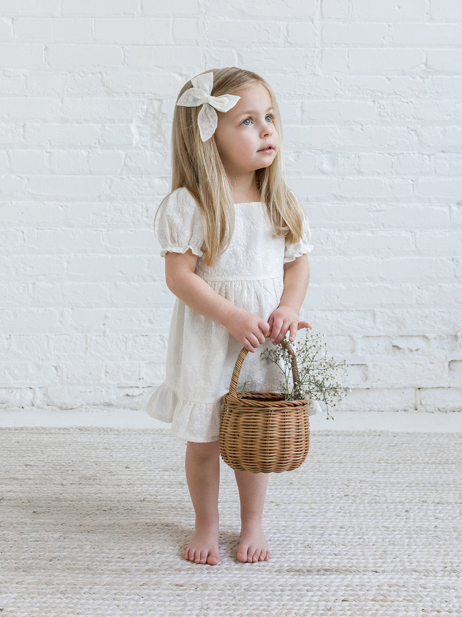 Briar Eyelet Puff Sleeve Dress Baby-Kids : Tops : Dresses Kendi Organic Cotton Baby and Kids Briar Eyelet Puff Sleeve Dress