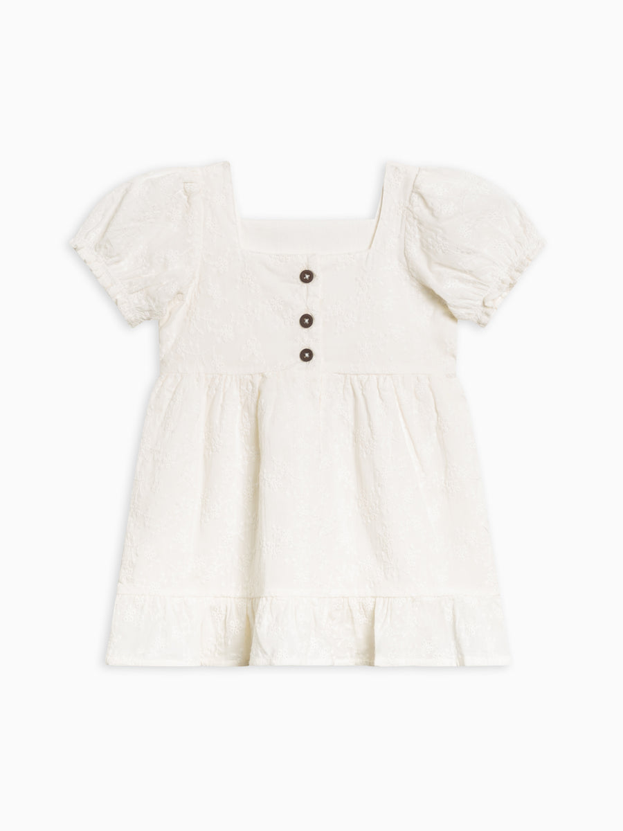 Briar Eyelet Puff Sleeve Dress Baby-Kids : Tops : Dresses Kendi Organic Cotton Baby and Kids Briar Eyelet Puff Sleeve Dress