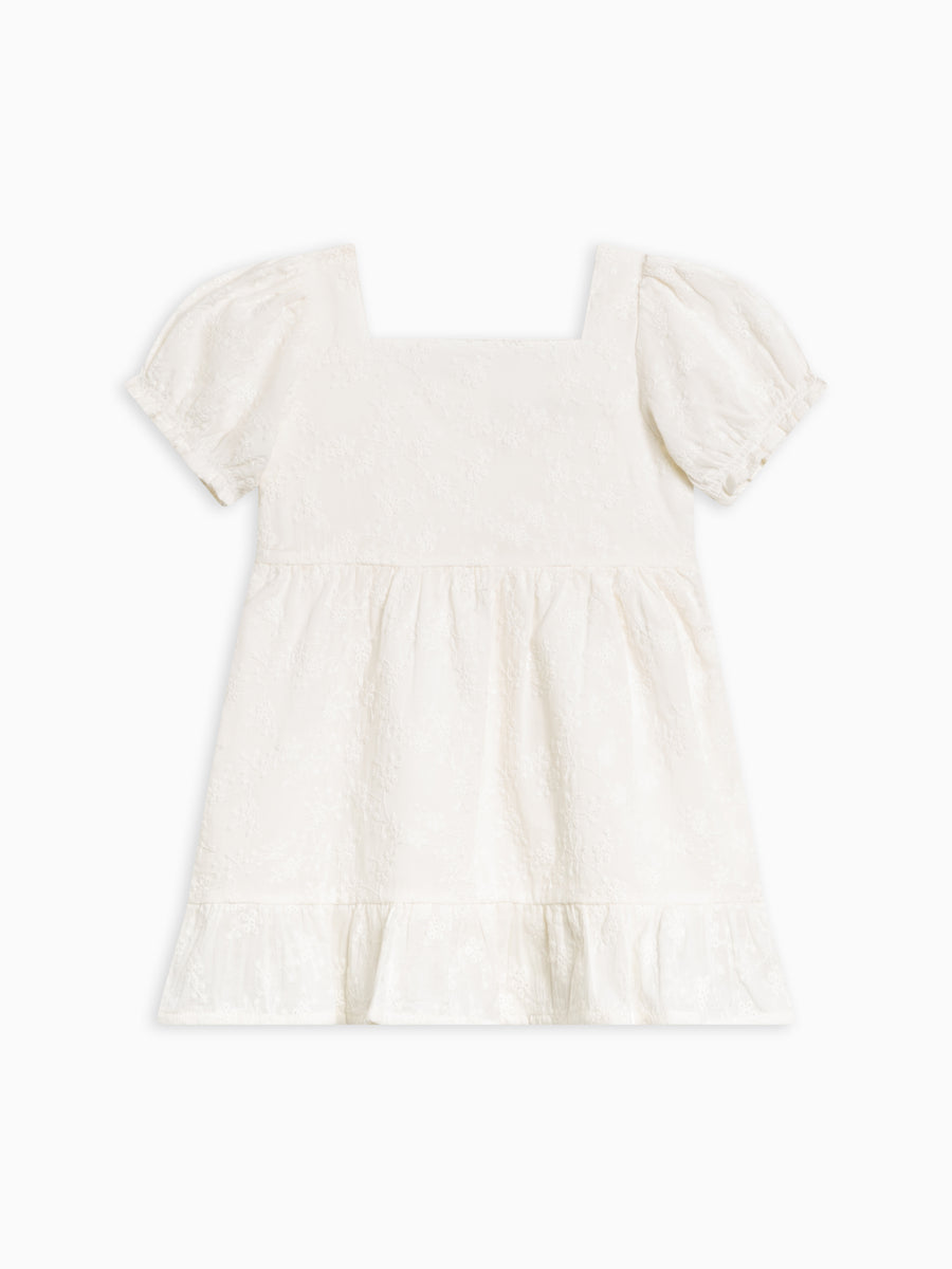 Briar Eyelet Puff Sleeve Dress Baby-Kids : Tops : Dresses Kendi Organic Cotton Baby and Kids Briar Eyelet Puff Sleeve Dress