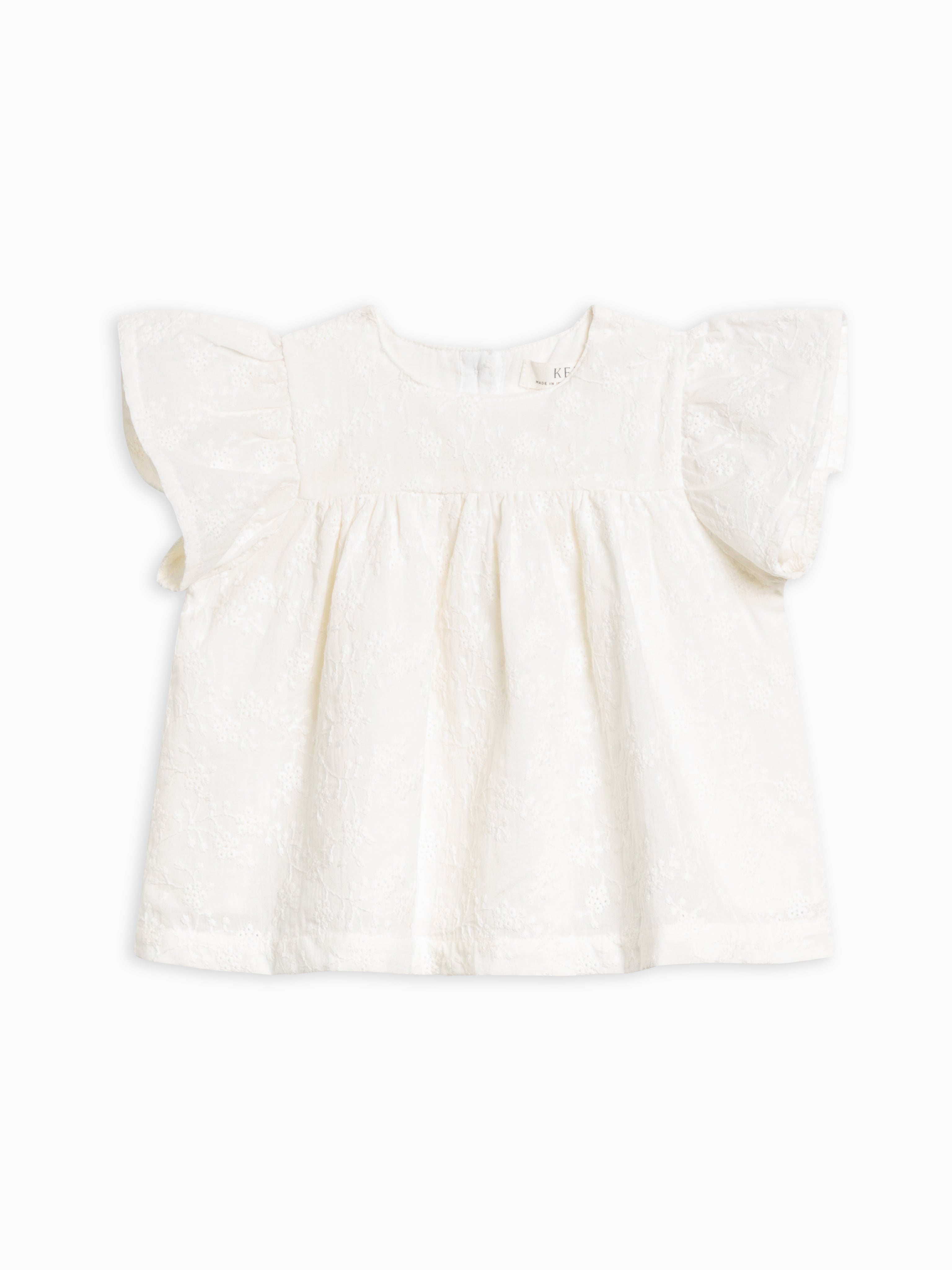 Organic Cotton Baby and Kids Maeve Eyelet Ruffle Sleeve Top Colored Organics